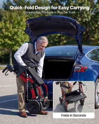 VEVOR Περιπατητήρας και Καροτσάκι 2 σε 1 για Ηλικιωμένους, Πτυσσόμε...
