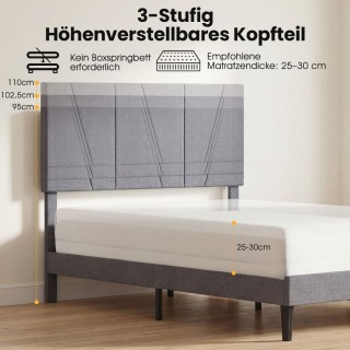 Costway Σκελετός Διπλού Κρεβατιού 140 x 200 cm με Ρυθμιζόμενο Γεωμε...