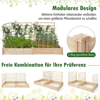 Costway Υπερυψωμένο Παρτέρι από Ξύλο Έλατου με Πλέγμα Αναρρίχησης 2...