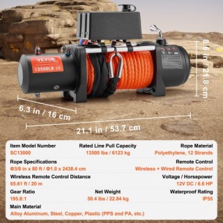 Ηλεκτρικό Βίντσι VEVOR 13,500 lb με Συνθετικό Σχοινί και Αδιάβροχο ... Ηλεκτρικό Βίντσι VEVOR 13,500 lb με Συνθετικό Σχοινί και Αδιάβροχο ...