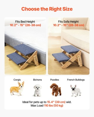 VEVOR Σκάλα Κατοικίδιων Ξύλινη 2 Σκαλοπατιών, 50 κιλά Φορτίο, Αναδι...