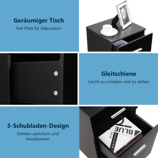 Costway  Κομοδίνο με 3 Συρτάρια σε Μαύρο Χρώμα για Οργάνωση και Απο...