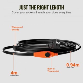 VEVOR  Καλώδιο Θέρμανσης Σωλήνων 4m 23W/m με Ενσωματωμένο Θερμοστάτ...