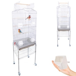 BAKAJI  Λευκό Κλουβί Πουλιών για Παπαγάλους με Βάση 46 x 36 x 148cm...