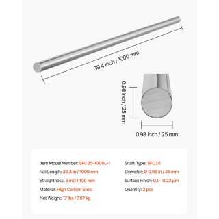 VEVOR Ράβδος Γραμμικής Κίνησης 25mm x 1000mm, Άξονας SFC25 από Άνθρ... VEVOR Ράβδος Γραμμικής Κίνησης 25mm x 1000mm, Άξονας SFC25 από Άνθρ...