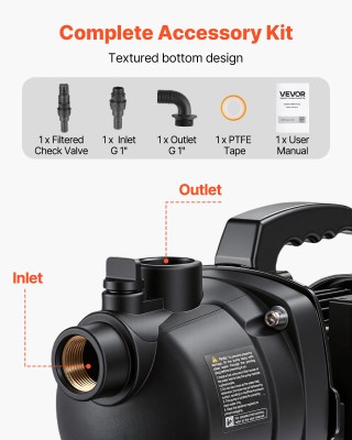 VEVOR Αντλία Τζετ Ρηχού Πηγαδιού 800W 230V, 3300 L/h, Ύψος Αναρρόφη...