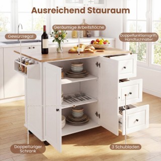 Costway Τροχήλατη νησίδα κουζίνας με 3 συρτάρια, ντουλάπι και ρυθμι... Costway Τροχήλατη νησίδα κουζίνας με 3 συρτάρια, ντουλάπι και ρυθμι...