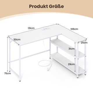Costway Γραφείο Σχήματος L με Σταθμό Φόρτισης & Ράφια, Μοντέρνο Gam...