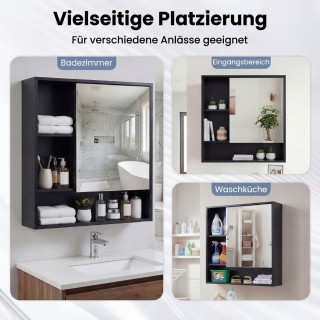 Costway Κρεμαστό ντουλάπι με καθρεφτένια πόρτα και 3 ανοιχτά ράφια,...