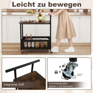 Costway Μαύρο Τραπεζάκι με Ρόδες και Λαβή, με Ανοιχτό Χώρο Αποθήκευ...