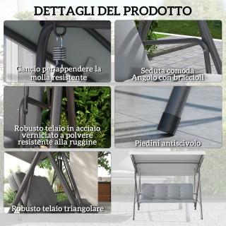 Outsunny Κούνια Κήπου 3 Θέσεων με Ρυθμιζόμενη Οροφή και Μαξιλάρια, ...