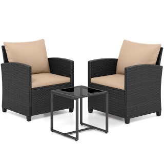Costway Σετ κήπου από ρατάν με 2 καρέκλες, μαξιλάρια και γυάλινο τρ...
