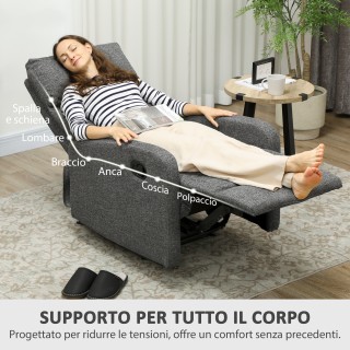 HOMCOM Σύγχρονη Πολυθρόνα με Χειροκίνητη Ανάκλιση Μέγιστο 145° Επεν...