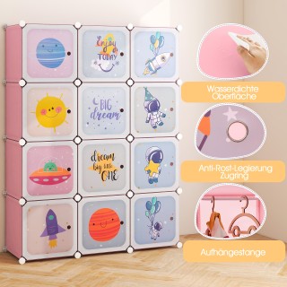 Costway  Παιδική Ντουλάπα με 2 Κρεμάστρες & 12 Παιχνιδιάρικα Ροζ Κύ...