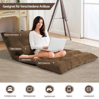 Costway Καφέ Πτυσσόμενος Καναπές-Κρεβάτι Δαπέδου με 2 Μαξιλάρια & Ρ...