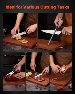 VEVOR Σετ Μαχαιριών Κουζίνας 15 Τεμαχίων με Ξύλινη Βάση και Ακονιστ...