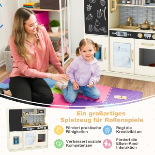 Costway Παιδική Κουζίνα Παιχνιδιού με Πίνακα 82 x 24 x 80 εκ Κρεμ Λ...