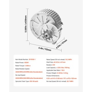VEVOR Σετ Ηλεκτρικού Κινητήρα 450W με Βούρτσες DC 36V 3000rpm με Αν...