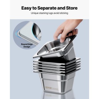 VEVOR 6 Ανοξείδωτα Τηγάνια Ξενοδοχείου 1/6, Βάθους 4 ιντσών 16FCCPB...