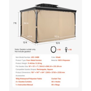 VEVOR Αδιάβροχες Κουρτίνες Κιόσκι 13 x 10 x 7 Χακί SMLTCL13FT10ZORWIV0