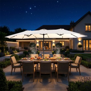 BAKAJI Διπλή Ομπρέλα Κήπου 4,6 Μέτρων με Βάση και Φωτισμό, Αντιηλια...