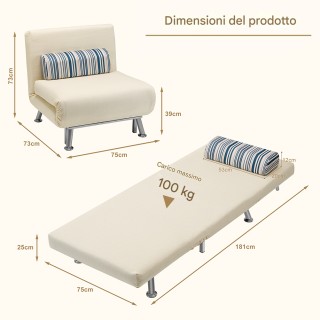 BAKAJI Καναπές-Κρεβάτι Μονής Θέσης με Μεταλλικό Σκελετό και Ύφασμα,...