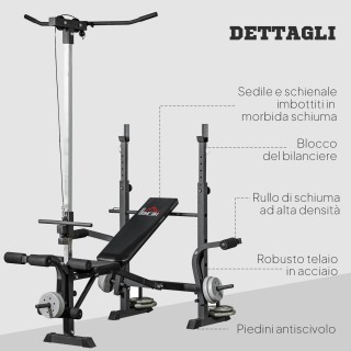 HOMCOM Πάγκος Γυμναστικής με Leg Press, Squat Rack και Leg Extensio...