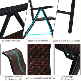 Costway  2 Πτυσσόμενες Καρέκλες Ρατάν για Βεράντα Φορητές Καφέ HW64...