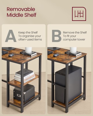 VASAGLE Γραφείο Υπολογιστή Γωνιακό L-Σχήμα με Ράφια Αποθήκευσης, Ρο...