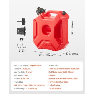 VEVOR Κόκκινο Δοχείο Καυσίμου 5L με Στόμιο και Κλείδωμα, Μέγ. Ροή 1...