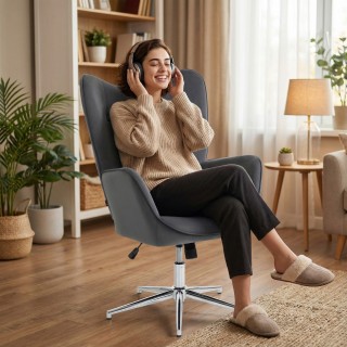 HOMCOM Γκρι Σκούρα Περιστρεφόμενη Πολυθρονίτσα Σαλονιού με Βελούδιν...