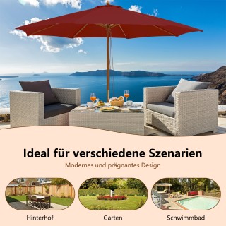 Costway  Εντυπωσιακή Κόκκινη Ξύλινη Ομπρέλα με Μπαμπού Υποστηρίγματ...