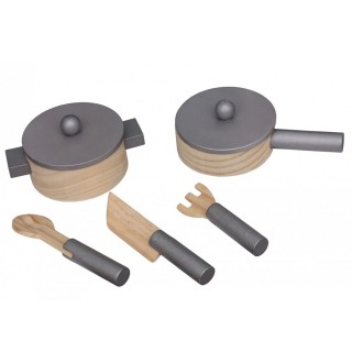 BAKAJI  Παιδική ξύλινη κουζίνα με κατσαρόλες και αξεσουάρ παιχνίδι ...