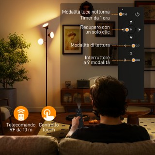 HOMCOM Λάμπα Δαπέδου με 3 Ρυθμιζόμενες Κεφαλές Ανεξάρτητες, Τηλεχει...