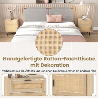 Costway Σετ 2 Κομοδίνα Rattan με Συρτάρι και Ντουλάπι 45 x 30 x 59 ...