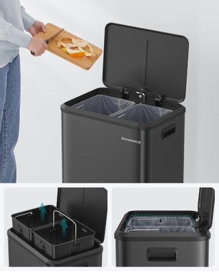 SONGMICS Διπλός Κάδος Απορριμμάτων Κουζίνας 30L από Ανοξείδωτο Ατσά...