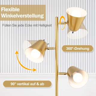 Costway Χρυσό Φωτιστικό Δαπέδου 163cm με 3 Λαμπτήρες E27 & Ρυθμιζόμ... Costway Χρυσό Φωτιστικό Δαπέδου 163cm με 3 Λαμπτήρες E27 & Ρυθμιζόμ...