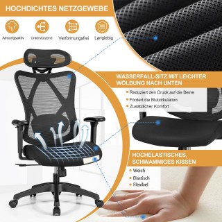 Costway Εργονομική Ρυθμιζόμενη Καρέκλα Γραφείου με Ψηλή Πλάτη Μαύρη...