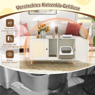 Costway Λευκό Ντουλάπι για Λεκάνη Γάτας με 2 Πόρτες  και για 2 Γάτε...