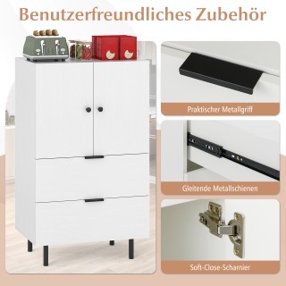 Costway  Ξύλινος Μπουφές με Μεταλλικά Πόδια - Λευκός, Με Στυλ και Χ...