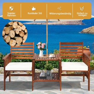 Costway Διπλή Κήπου Πολυθρόνα από Ακακία με Τραπέζι & Μαξιλάρια 165...
