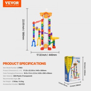 VEVOR Σετ Μαρμάρων 153 Τεμ με Μηχανοκίνητο Ανελκυστήρα Εκπαιδευτικό...