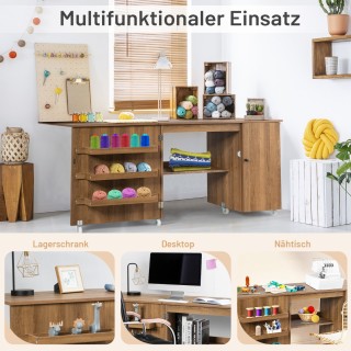 Costway Πτυσσόμενο Τραπέζι Ραπτικής 158 x 50 x 75 εκ - Καφέ HW66623NA+