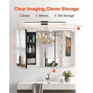 VEVOR Ντουλάπι Φαρμάκων 25.5 x 40 με Ρυθμιζόμενα Ράφια και Καθρέφτη...