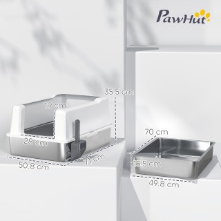 PawHut Αδιάβροχη Λεκάνη Γάτας με Ανυψωμένα Πλευρικά Τοιχώματα, Δίσκ...