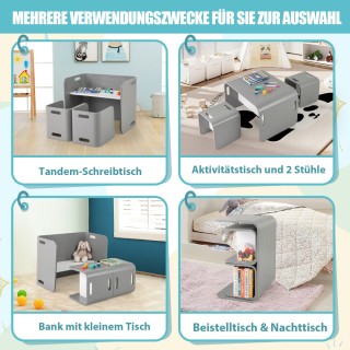 Costway Σετ Παιδικό Τραπέζι και Καρέκλες από Ξύλο σε Γκρι Χρώμα HY1...