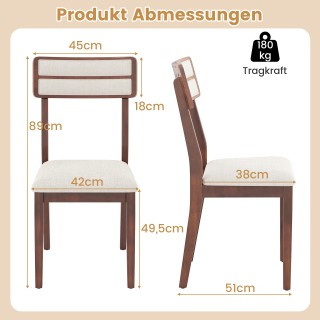 Costway Σετ 2 Καρεκλών Τραπεζαρίας με Μαξιλάρι και Πόδια από Ξύλο Κ...