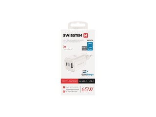 SWISSTEN Προσαρμογέας Ισχύος GaN με 2 Θύρες USB-C 65W PD και 1 Θύρα... SWISSTEN Προσαρμογέας Ισχύος GaN με 2 Θύρες USB-C 65W PD και 1 Θύρα...