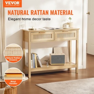 Τραπέζι Κονσόλα VEVOR Rattan με 2 Συρτάρια και Συρόμενη Πόρτα Φυσικ...