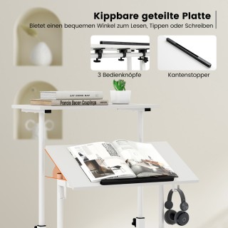 Costway Ρυθμιζόμενο Έπιπλο Γραφείου με Διπλό Επίπεδο και Ρόδες σε Λ...